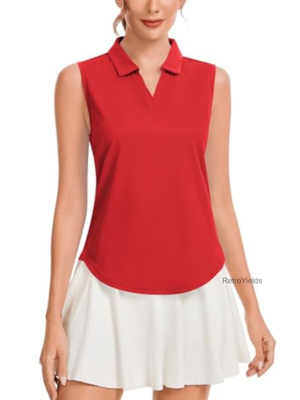 Women's Sleeveless V-Neck Golf Polo Shirt UPF 50+ Quick Dry Athletic Top